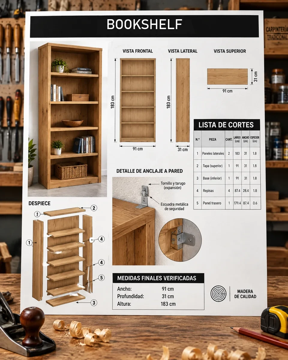 Wooden bookshelf plan